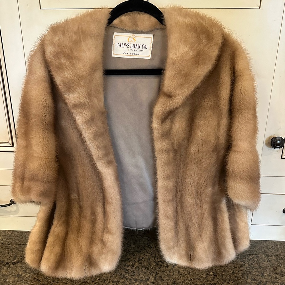 Vintage Cain Sloan Beige Fur Cape Stole Throw Over Jacket Coat Minx Fox VTG 1950